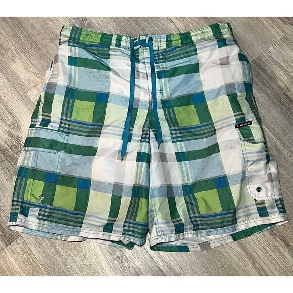 Airwalk Mens Trunks‎ Swim Shorts Green Checkered Drawstring XXL - Picture 1 of 4